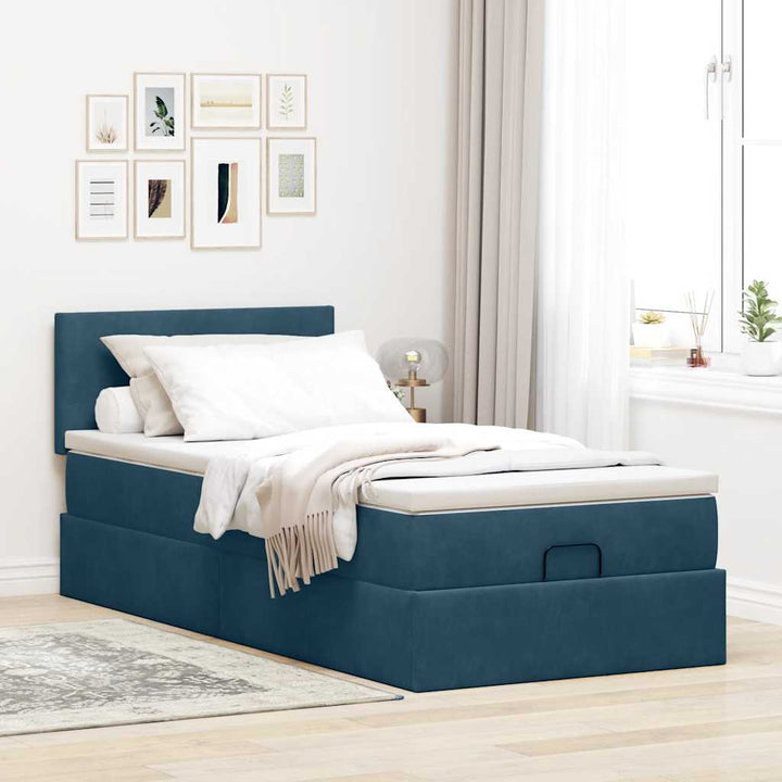 osmannisk sengeramme med madras 90x200 cm fløjl mørkeblå