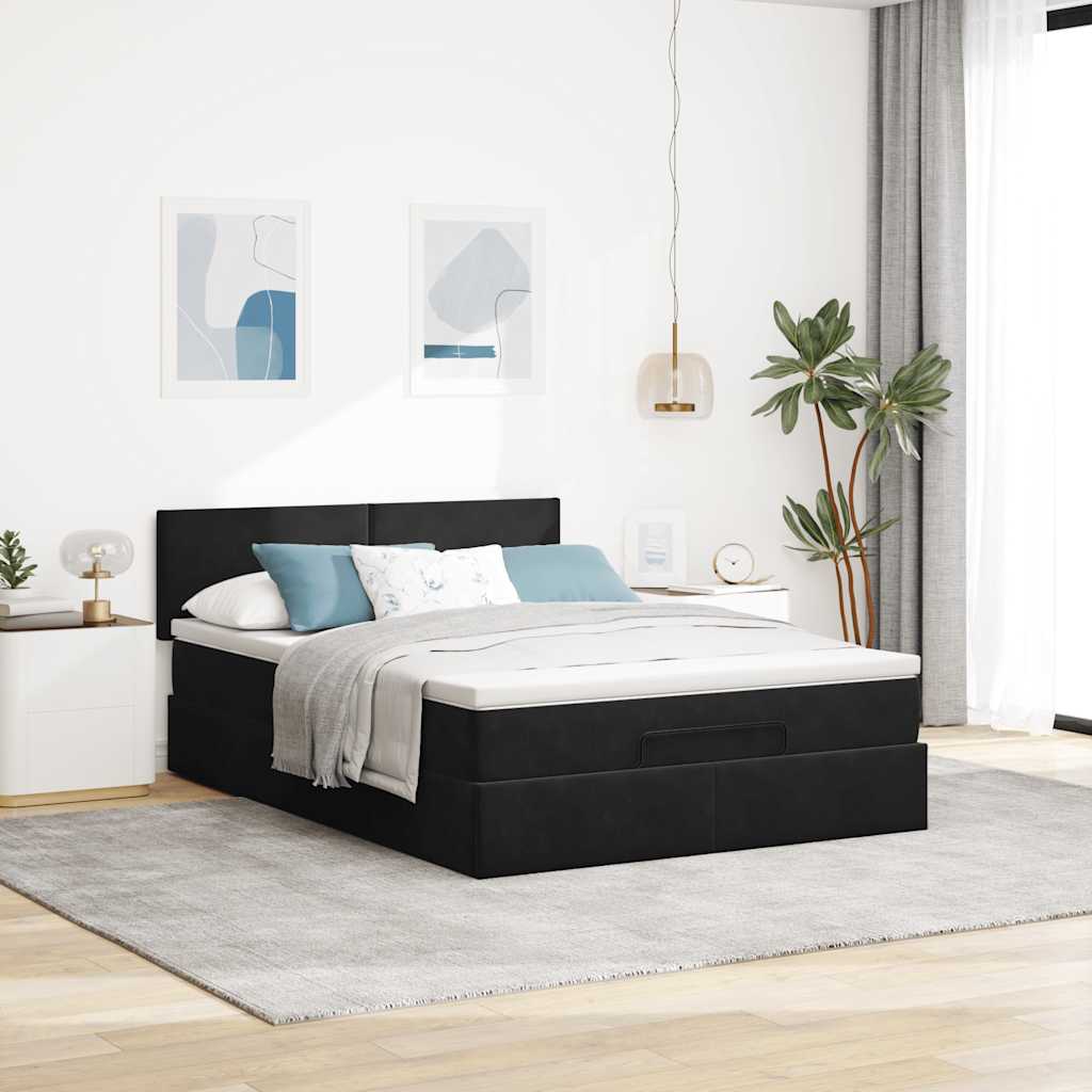 osmannisk sengeramme med madras 140x190 cm fløjl sort