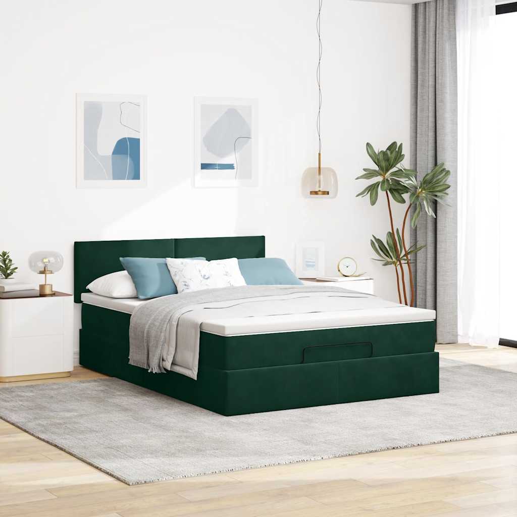 osmannisk sengeramme med madras 140x190 cm fløjl mørkegrøn