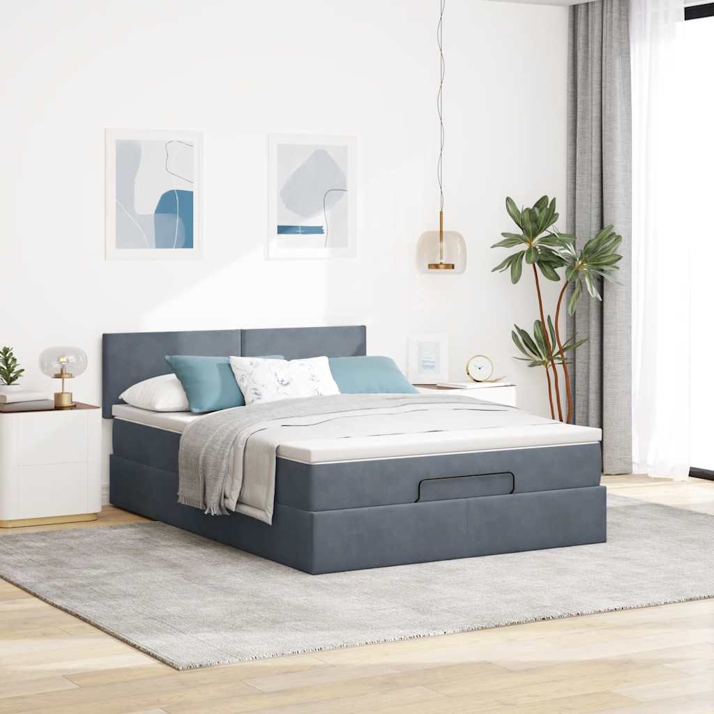 osmannisk sengeramme med madras 140x200 cm fløjl mørkegrå