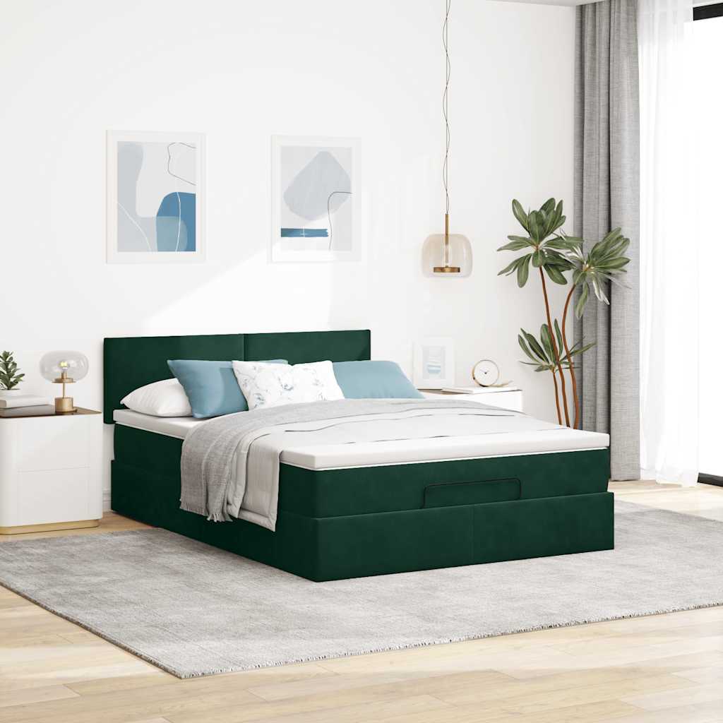 osmannisk sengeramme med madras 140x200 cm fløjl mørkegrøn