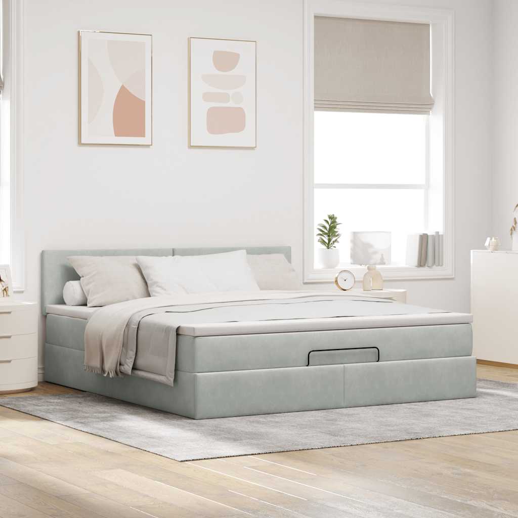 osmannisk sengeramme med madras 160x200 cm fløjl lysegrå