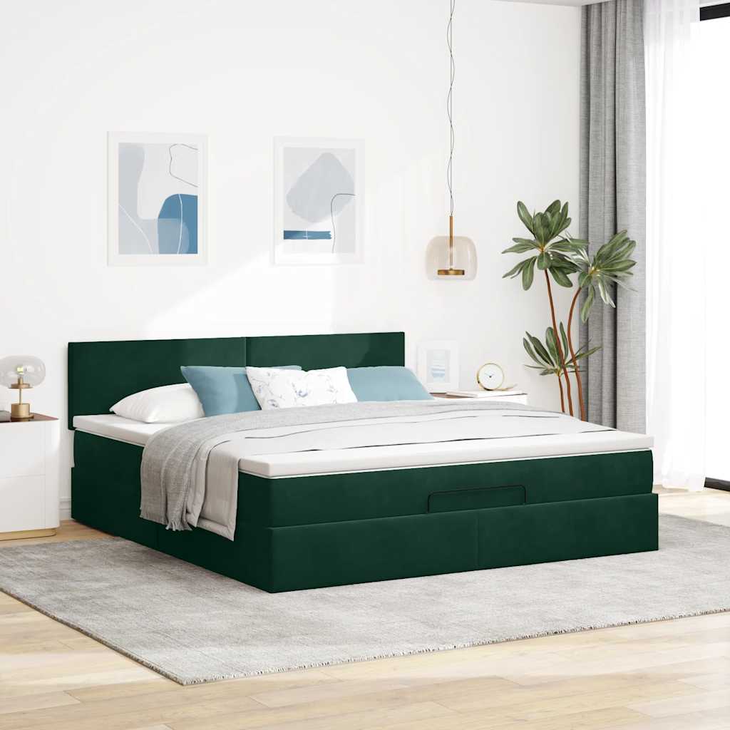 osmannisk sengeramme med madras 180x200 cm fløjl mørkegrøn