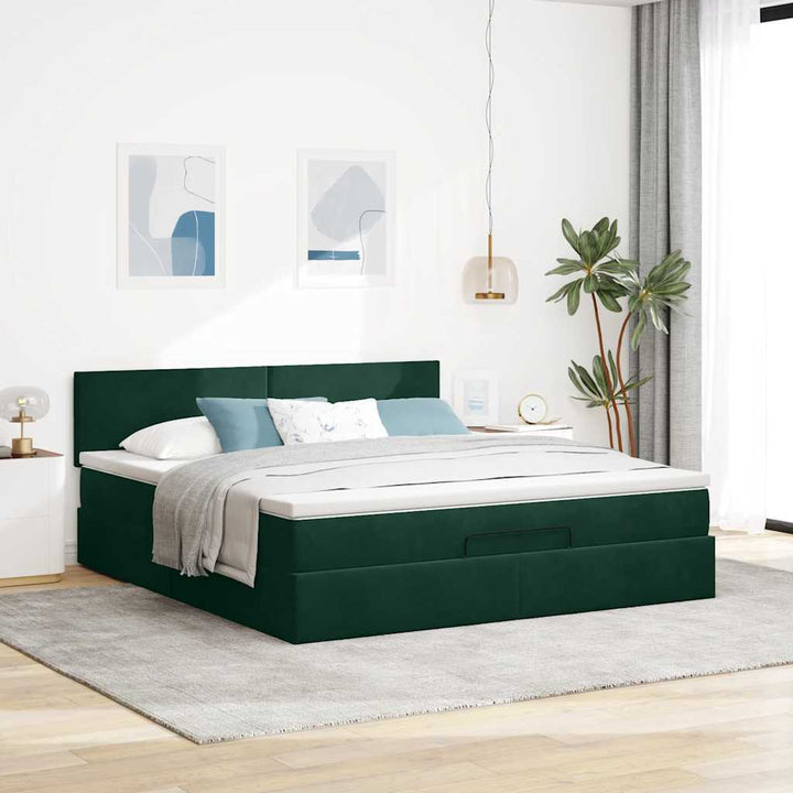 osmannisk sengeramme med madras 180x200 cm fløjl mørkegrøn