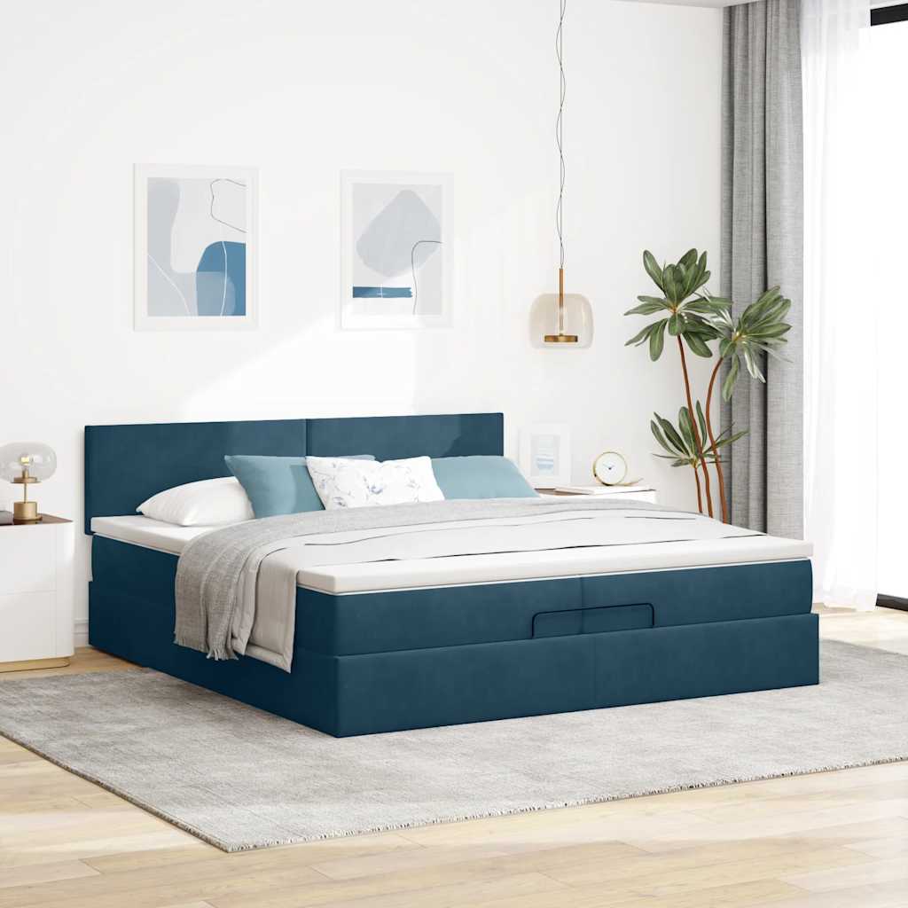 osmannisk sengeramme med madras 200x200 cm fløjl mørkeblå