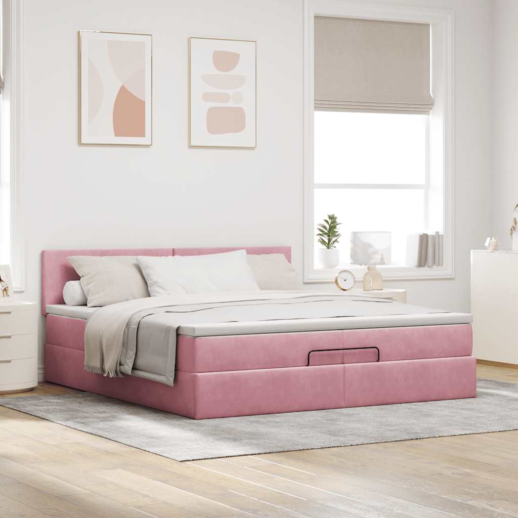 osmannisk sengeramme med madras 200x200 cm fløjl lyserød