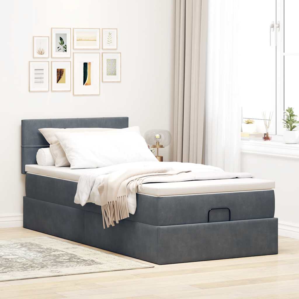 osmannisk sengeramme med madras 90x190 cm fløjl mørkegrå
