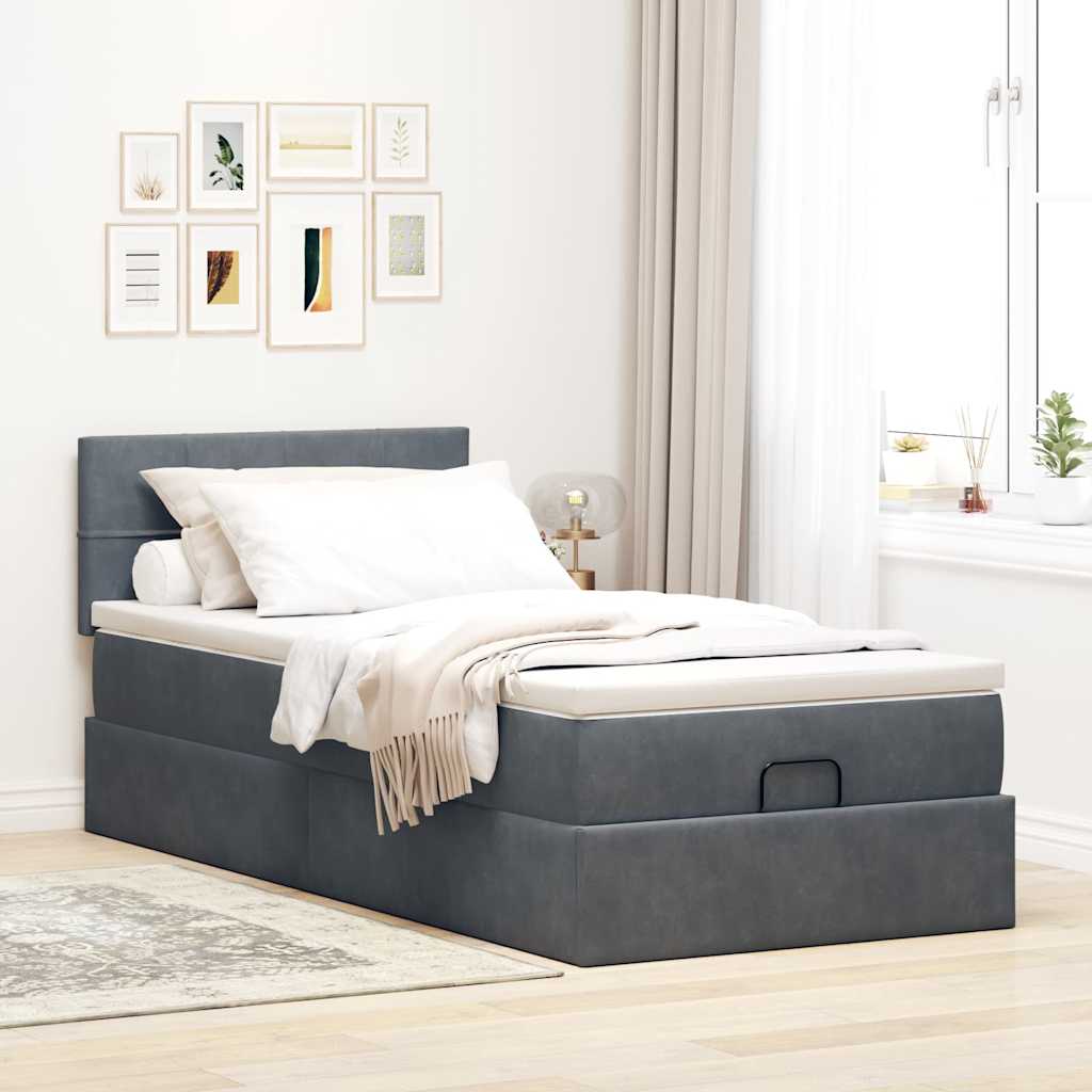 osmannisk sengeramme med madras 90x200 cm fløjl mørkegrå