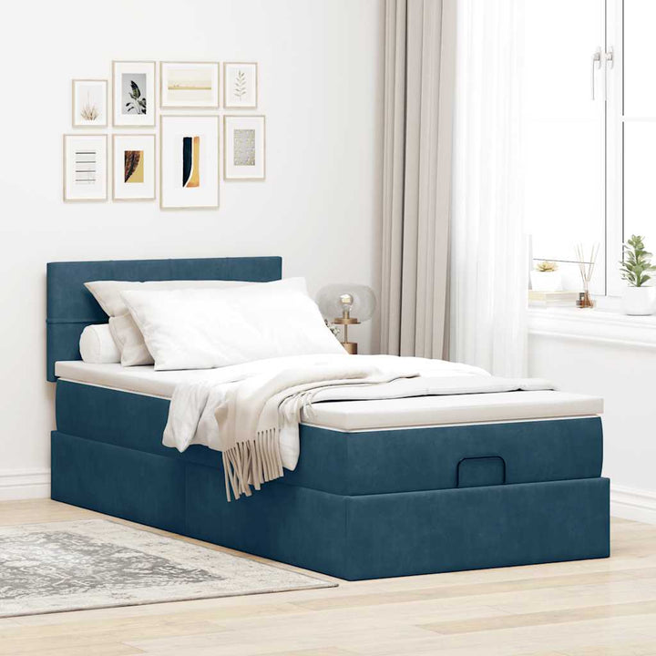 osmannisk sengeramme med madras 100x200 cm fløjl mørkeblå