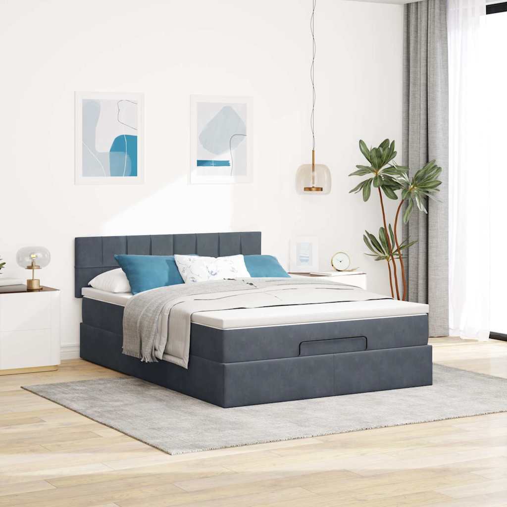 osmannisk sengeramme med madras 140x190 cm fløjl mørkegrå