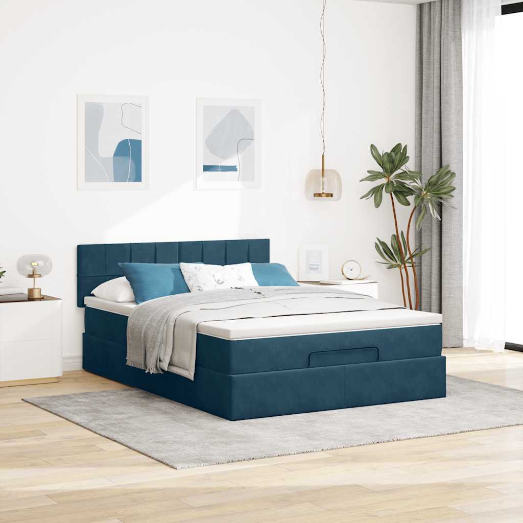 osmannisk sengeramme med madras 140x190 cm fløjl mørkeblå