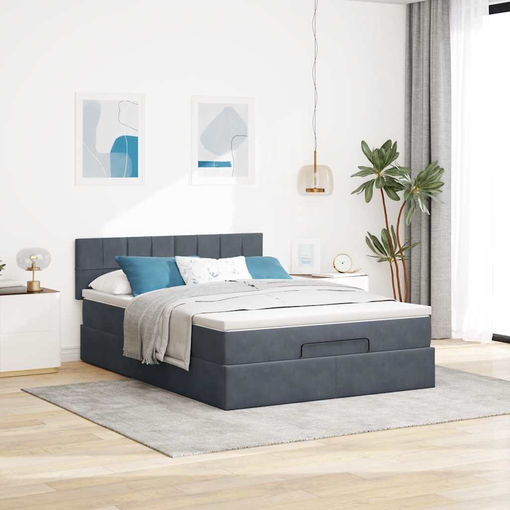 osmannisk sengeramme med madras 140x200 cm fløjl mørkegrå