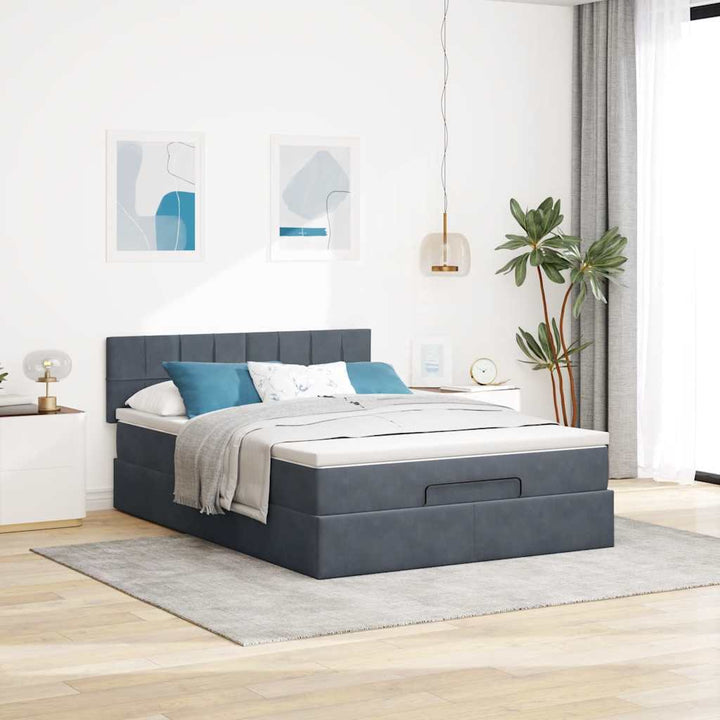 osmannisk sengeramme med madras 140x200 cm fløjl mørkegrå