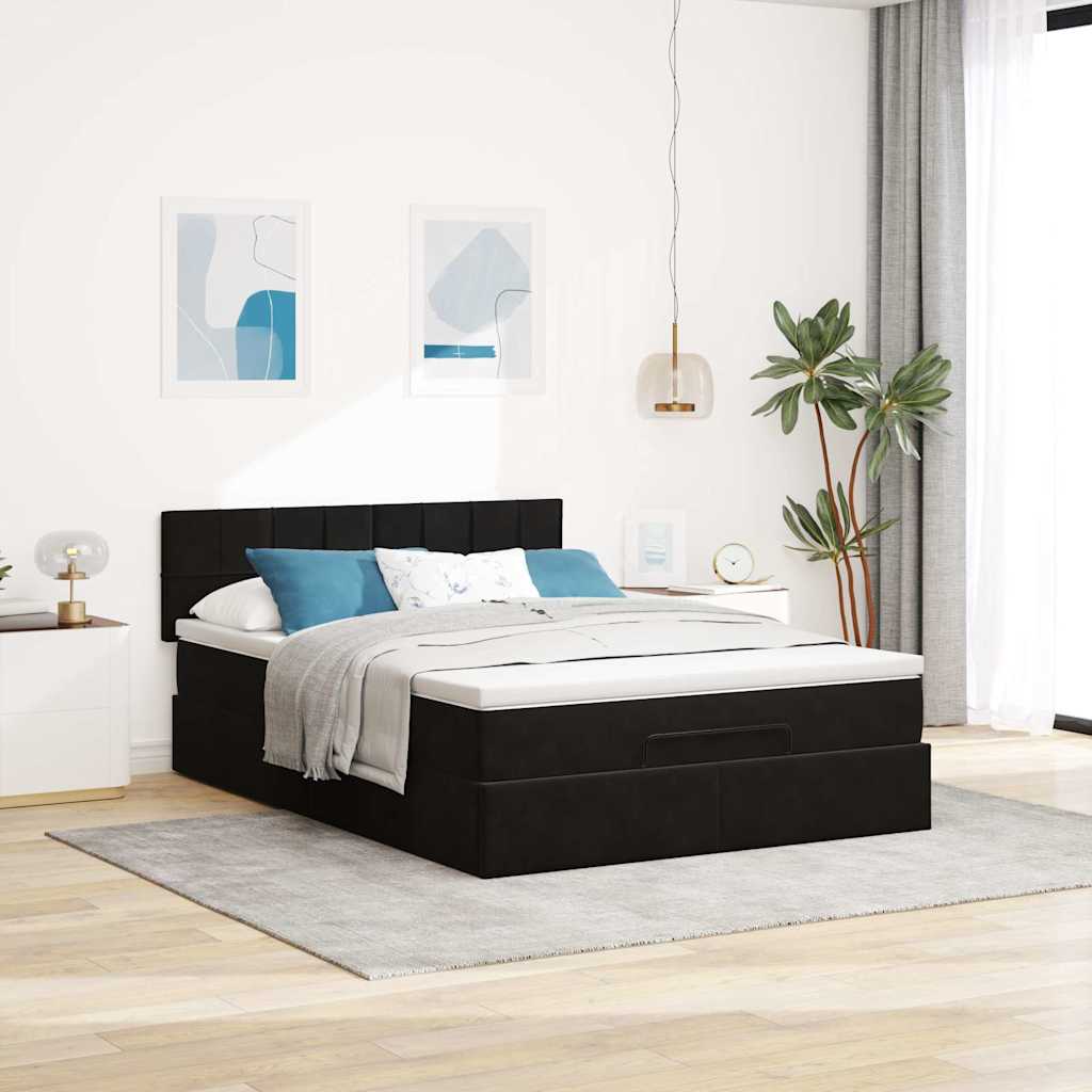 osmannisk sengeramme med madras 140x200 cm fløjl sort