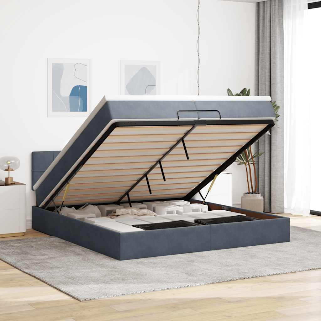 osmannisk sengeramme med madras 200x200 cm fløjl mørkegrå
