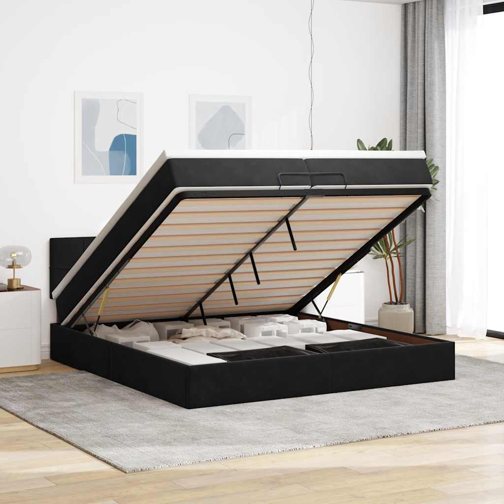 osmannisk sengeramme med madras 200x200 cm fløjl sort