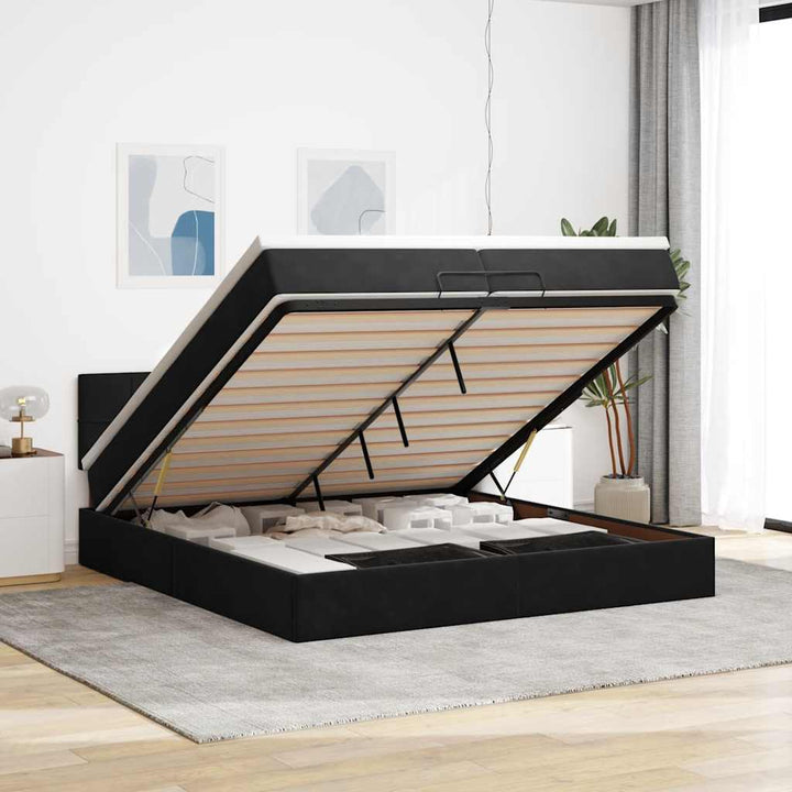 osmannisk sengeramme med madras 200x200 cm fløjl sort