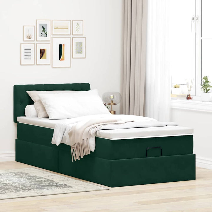 osmannisk sengeramme med madras 80x200 cm fløjl mørkegrøn
