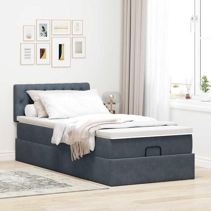 osmannisk sengeramme med madras 90x190 cm fløjl mørkegrå