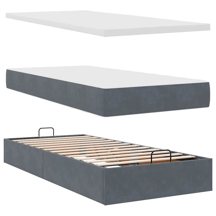 osmannisk sengeramme med madras 90x200 cm fløjl mørkegrå