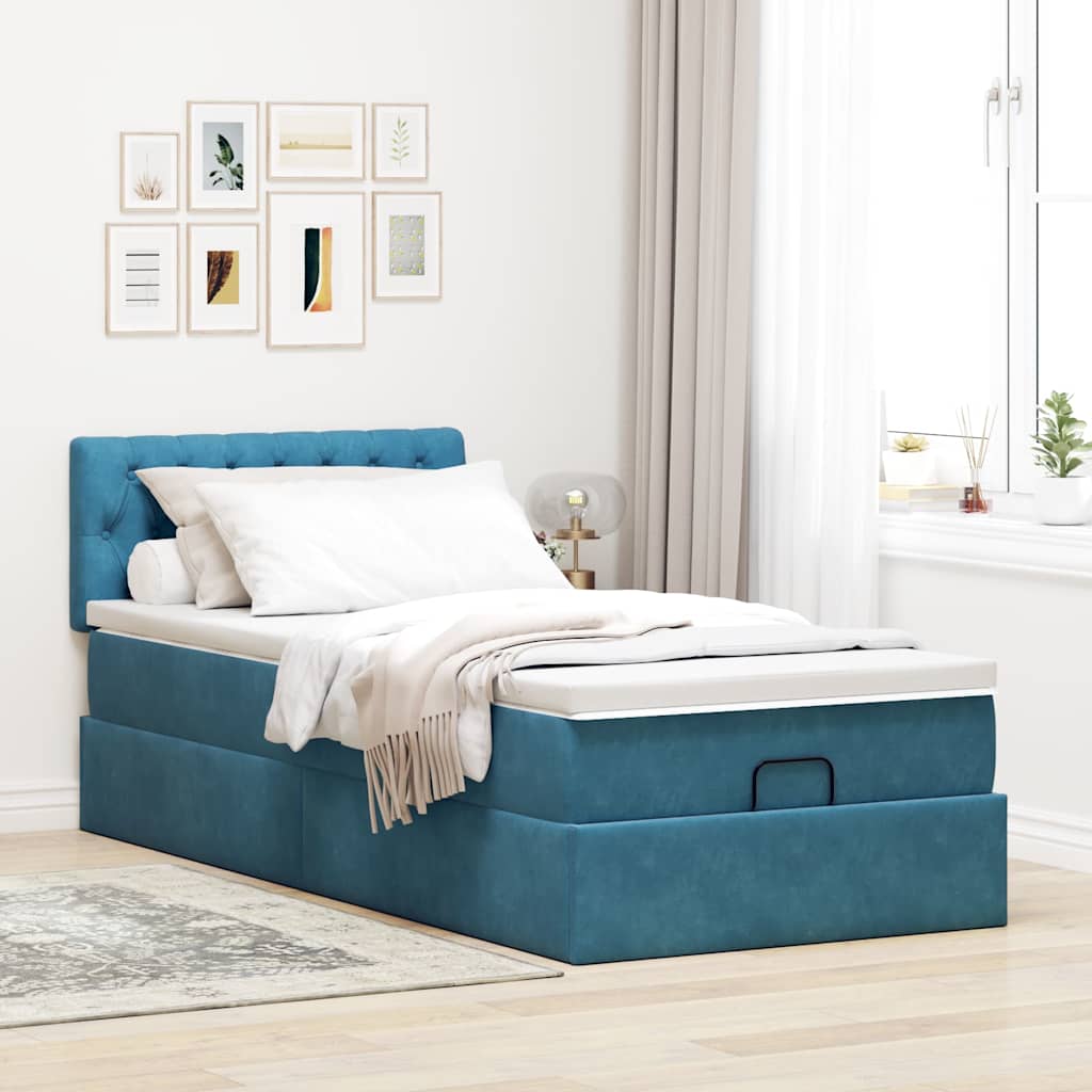 osmannisk sengeramme med madras 90x200 cm fløjl mørkeblå