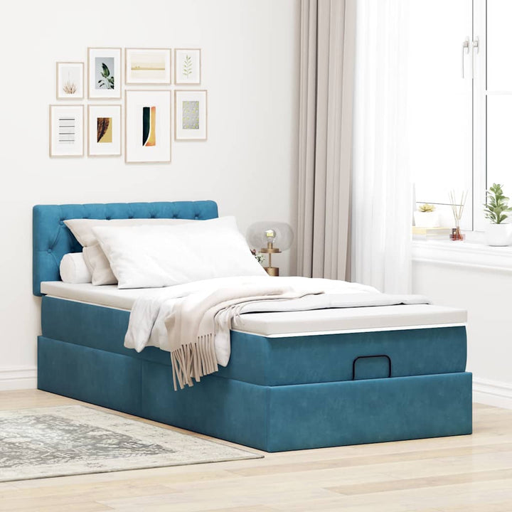 osmannisk sengeramme med madras 90x200 cm fløjl mørkeblå