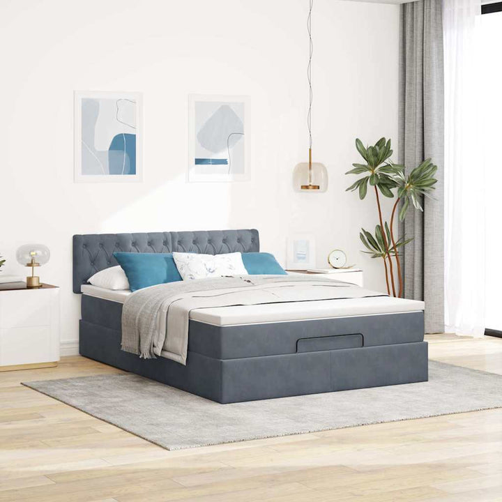 osmannisk sengeramme med madras 140x190 cm fløjl mørkegrå