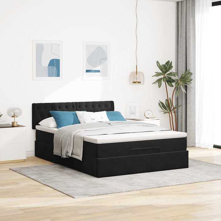 osmannisk sengeramme med madras 140x200 cm fløjl sort