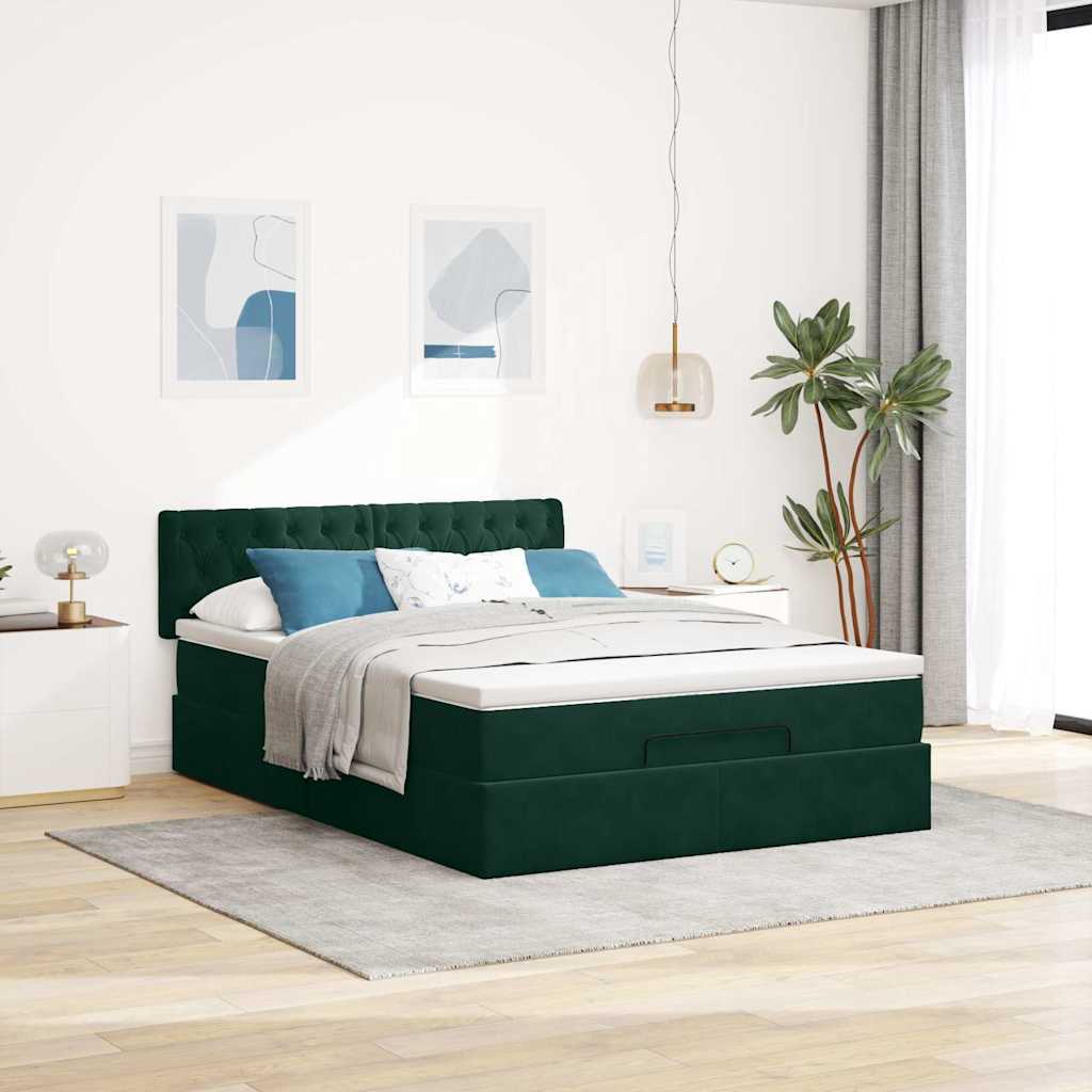 osmannisk sengeramme med madras 140x200 cm fløjl mørkegrøn