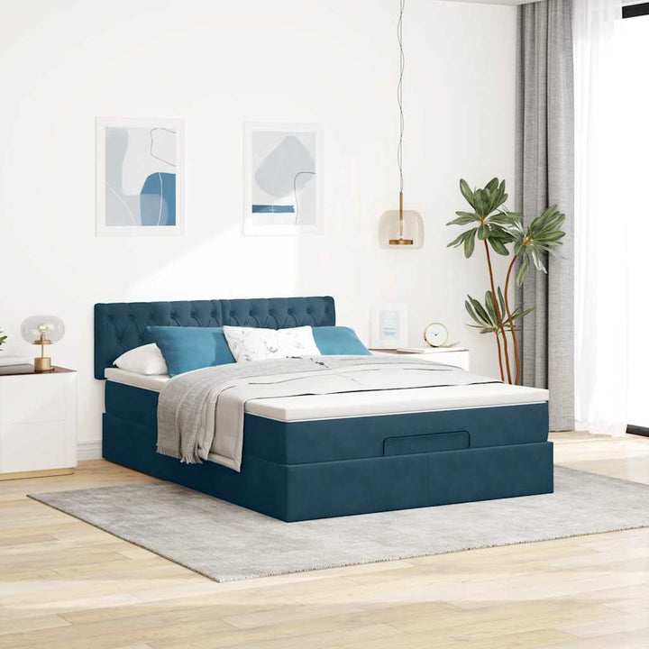 osmannisk sengeramme med madras 140x200 cm fløjl mørkeblå