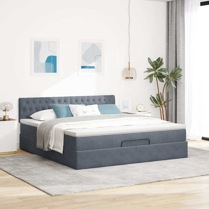 osmannisk sengeramme med madras 180x200 cm fløjl mørkegrå