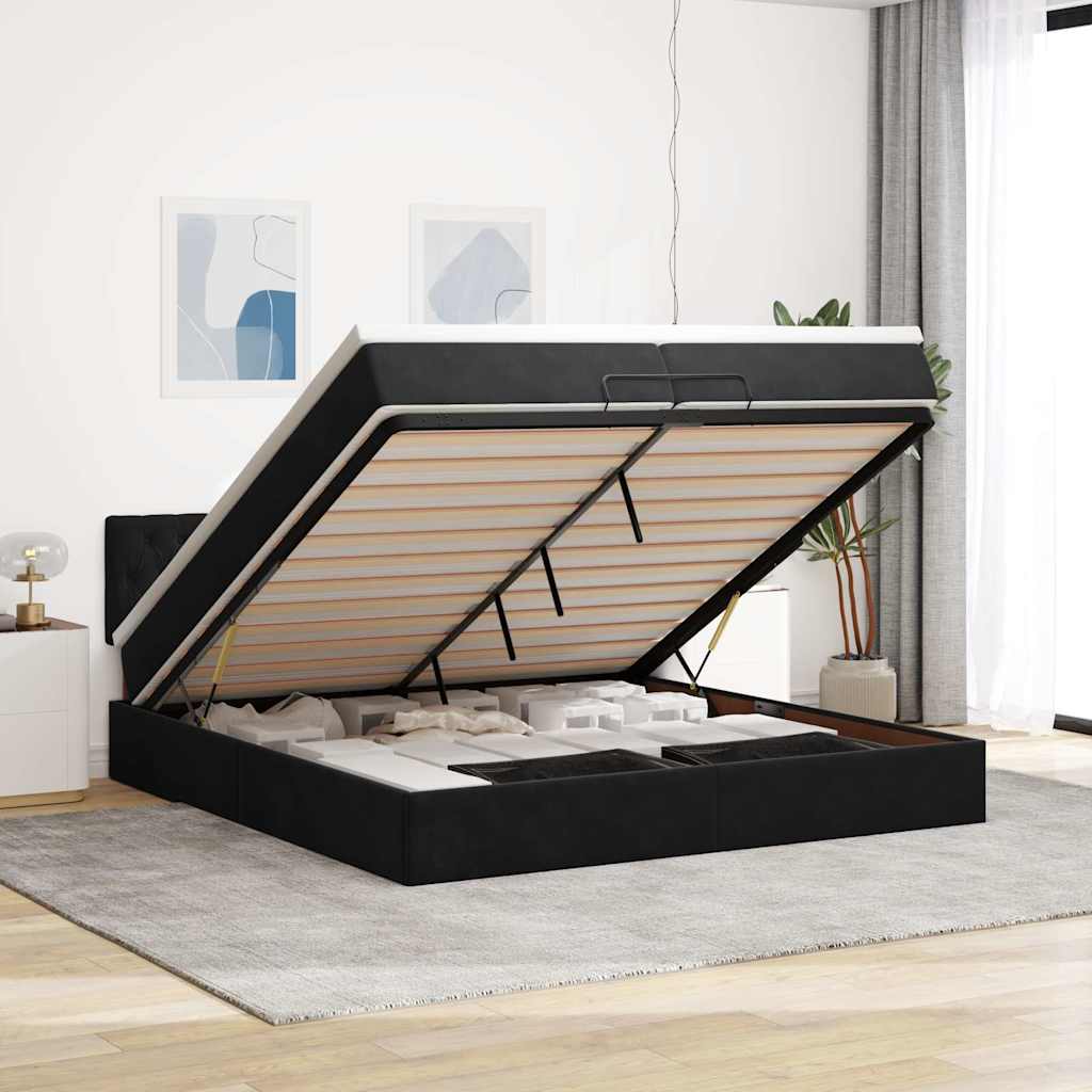 osmannisk sengeramme med madras 200x200 cm fløjl sort