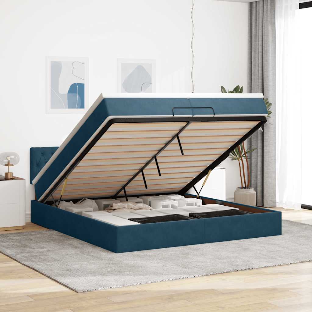 osmannisk sengeramme med madras 200x200 cm fløjl mørkeblå