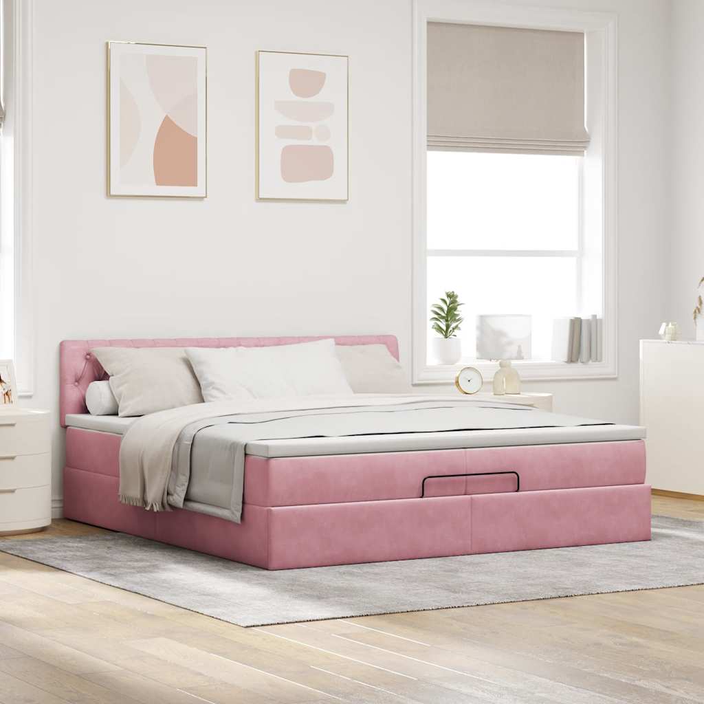 osmannisk sengeramme med madras 200x200 cm fløjl lyserød