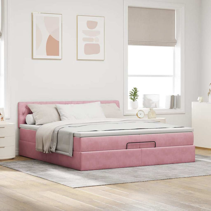 osmannisk sengeramme med madras 200x200 cm fløjl lyserød