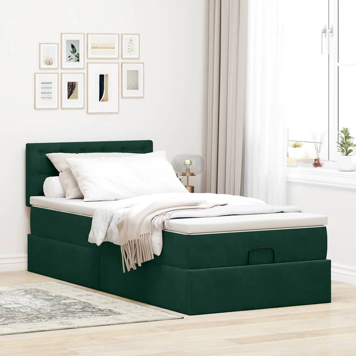 osmannisk sengeramme med madras 90x190 cm fløjl mørkegrøn