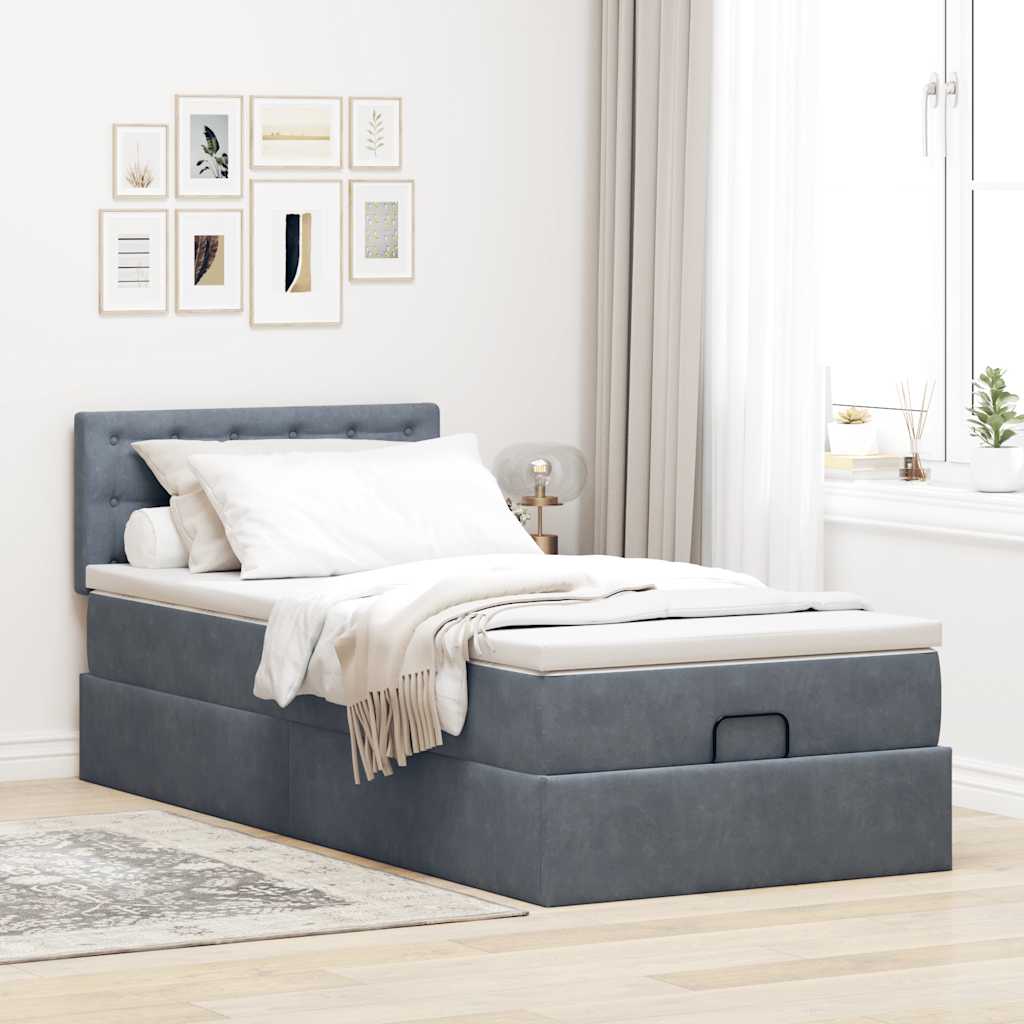 osmannisk sengeramme med madras 90x200 cm fløjl mørkegrå