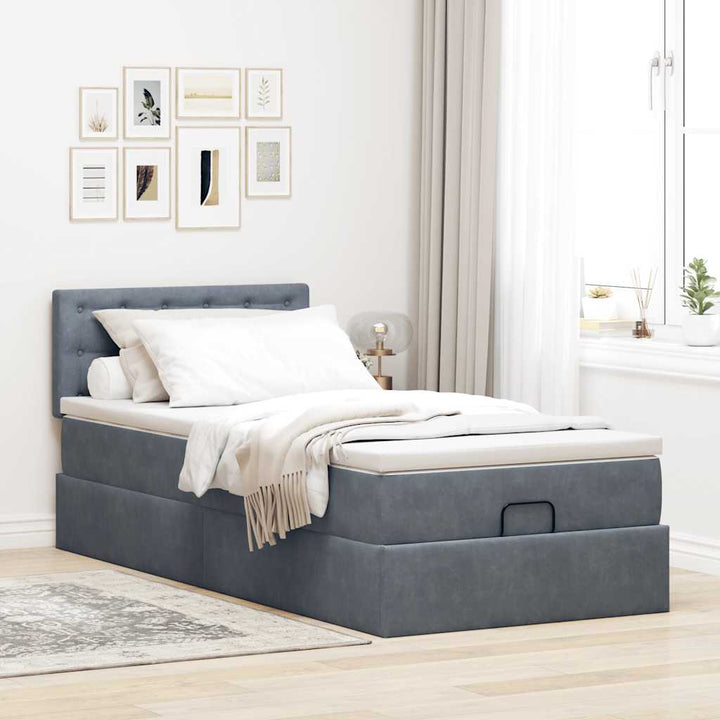 osmannisk sengeramme med madras 90x200 cm fløjl mørkegrå