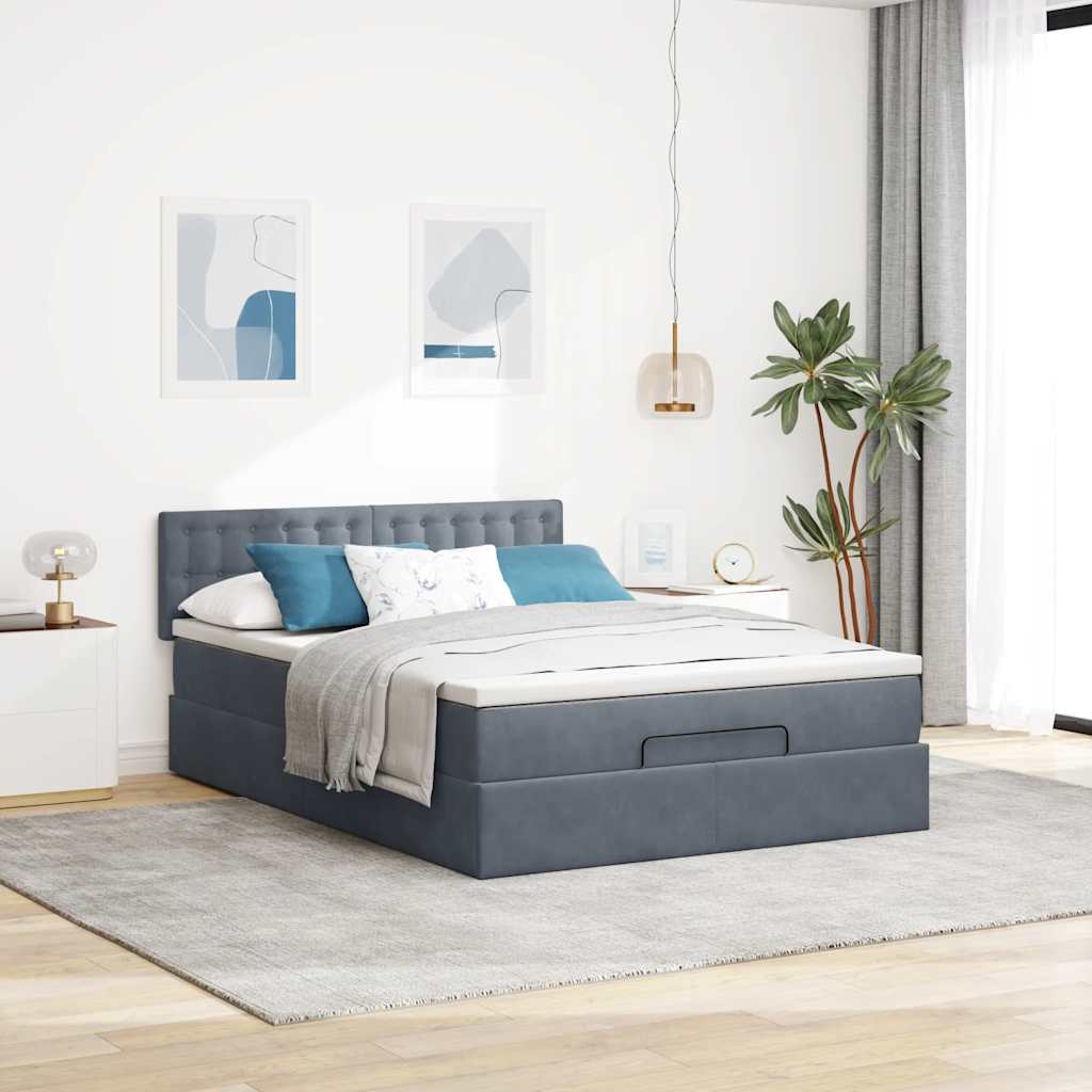 osmannisk sengeramme med madras 140x190 cm fløjl mørkegrå