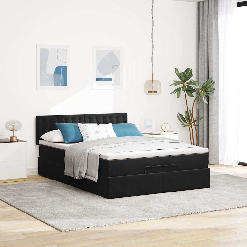 osmannisk sengeramme med madras 140x190 cm fløjl sort