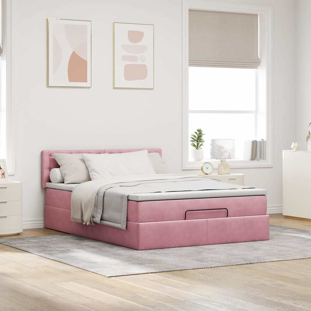 osmannisk sengeramme med madras 140x190 cm fløjl lyserød
