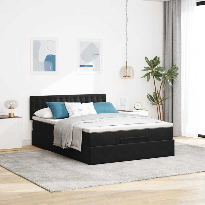 osmannisk sengeramme med madras 140x200 cm fløjl sort
