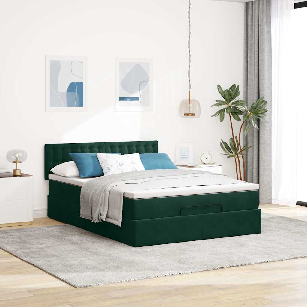 osmannisk sengeramme med madras 140x200 cm fløjl mørkegrøn