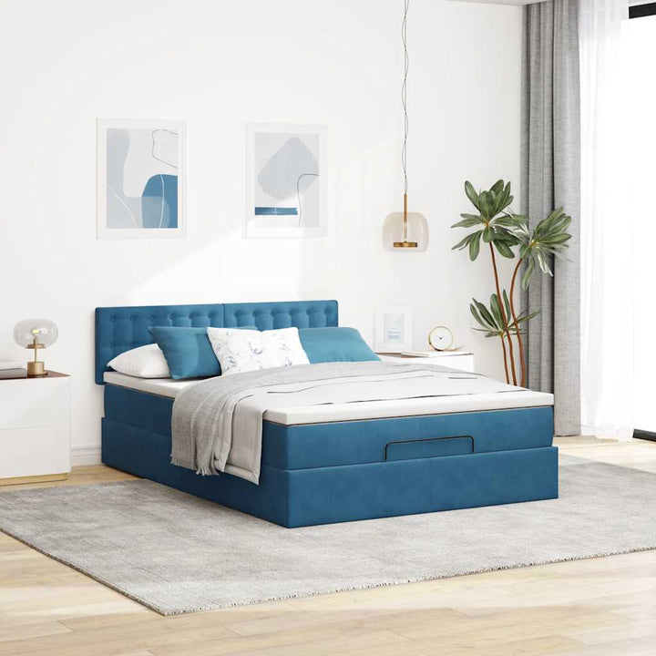 osmannisk sengeramme med madras 140x200 cm fløjl mørkeblå