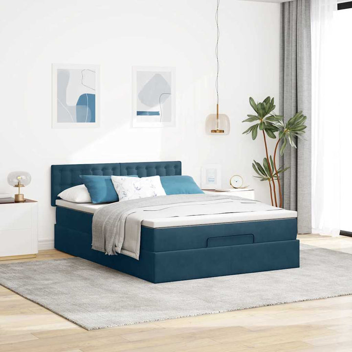 osmannisk sengeramme med madras 140x200 cm fløjl mørkeblå