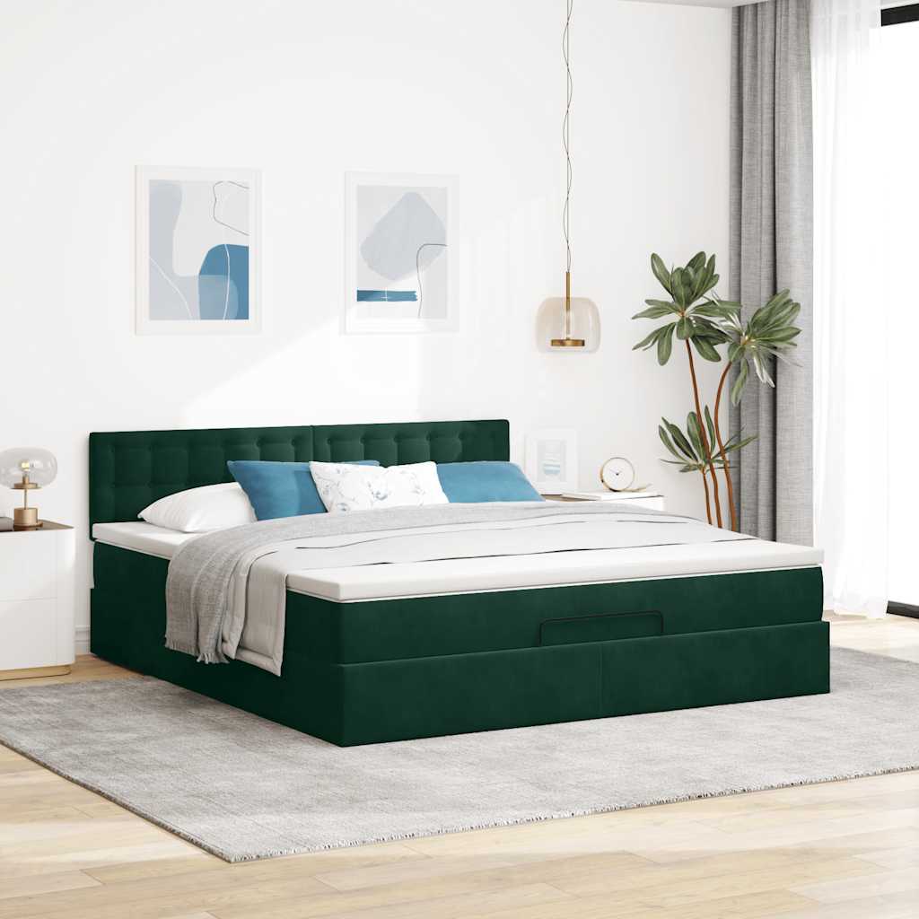 osmannisk sengeramme med madras 160x200 cm fløjl mørkegrøn
