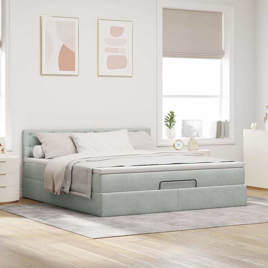 osmannisk sengeramme med madras 180x200 cm fløjl lysegrå