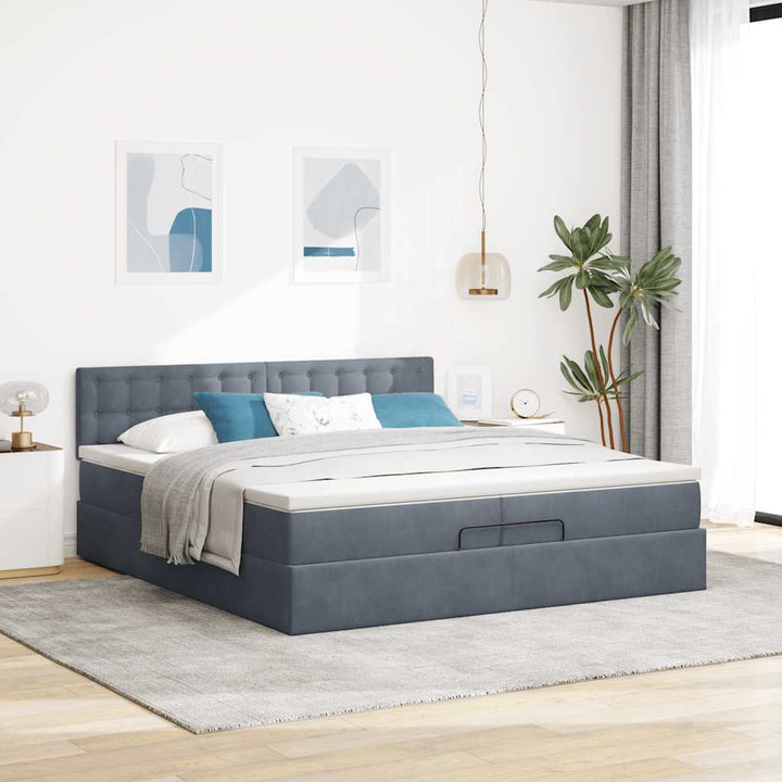 osmannisk sengeramme med madras 200x200 cm fløjl mørkegrå