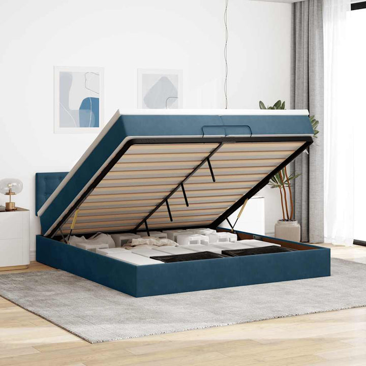 osmannisk sengeramme med madras 200x200 cm fløjl mørkeblå