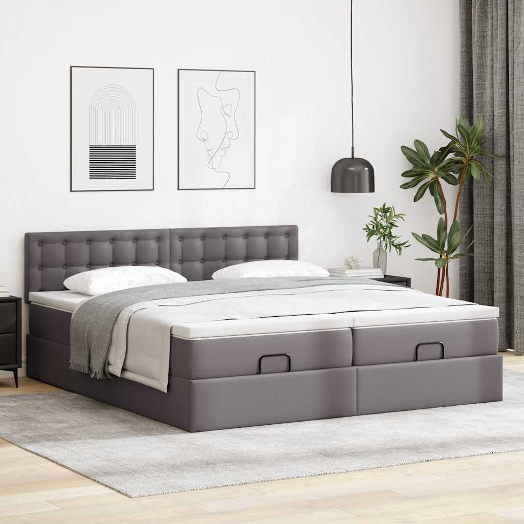 osmannisk sengeramme med madrasser 180x200 cm kunstlæder grå